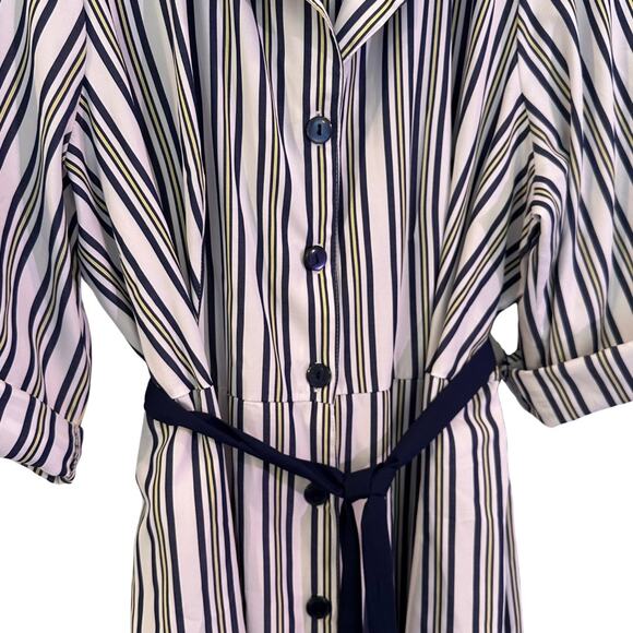 Mlle Gabrielle Striped Belted Shirt Dress Size Large - Picture 3 of 12